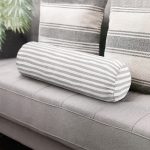 - RealHomes Özel Tasarımlı Dijital Baskılı İç Dolgulu Fermuarlı Silindir Yastık - Realhomes  Beyaz Zemin Üzerinde Gri Çizgili Geometrik Desen Dijital Baskılı Modern İç Dolgulu - Fermuarlı Süet Silindir Daire Yastık Kırlent Realhomes