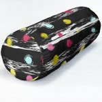 Siyah Zemin Üzerinde Renkli Puantiyeli Desenli Dijital Baskılı Modern İç Dolgulu - Fermuarlı Süet Berjer Silindir Yastık Kırlent Realhomes