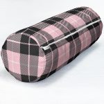 Renkli Pastel Zemin Üzerinde Siyah Ekose Desenli Dijital Baskılı Modern İç Dolgulu - Fermuarlı Süet Berjer Silindir Yastık Kırlent Realhomes