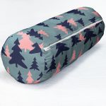 Renkli Zeminde Pastel Renkli Siyah Çam Ağacı Desenli Dijital Baskılı Modern İç Dolgulu - Fermuarlı Süet Berjer Silindir Yastık Kırlent Realhomes