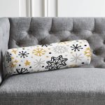 - RealHomes Özel Tasarımlı Dijital Baskılı İç Dolgulu Fermuarlı Silindir Yastık - Realhomes Beyaz Zemin Üzerinde Gold Detaylı Kar tanesi Desenli Dijital Baskılı Modern İç Dolgulu Süet Silindir Yastık Kırlent - Bel Yastığı Realhomes