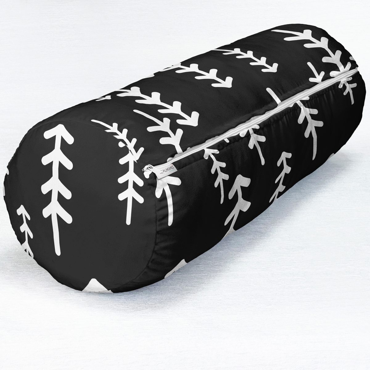 Siyah Zemin Üzerinde Beyaz Çam Ağacı Desenli Dijital Baskılı Modern İç Dolgulu Yumuşak Silindir Form Yastık Kırlent Realhomes