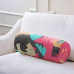 Renkli Zemin Üzerinde Geometrik Desenli Dijital Baskılı Modern İç Dolgulu Süet Silindir Yastık Kırlent - Bel Yastığı Realhomes