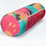 Renkli Zemin Üzerinde Geometrik Desenli Dijital Baskılı Modern İç Dolgulu Süet Silindir Yastık Kırlent - Bel Yastığı Realhomes