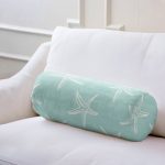 Renkli Zemin Üzerinde Deniz Yıldızı Desenli Dijital Baskılı Modern İç Dolgulu - Fermuarlı Süet Silindir Yuvarlak Yastık Kırlent Realhomes