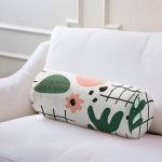 Beyaz Zemin Üzerinde Yaprak Desenli Dijital Baskılı Modern İç Dolgulu - Fermuarlı Süet Berjer Silindir Yastık Kırlent Realhomes