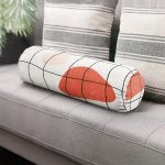 Beyaz Zemin Üzerinde Geometrik Desenli Dijital Baskılı Modern İç Dolgulu - Fermuarlı Süet Silindir Daire Yastık Kırlent Realhomes