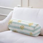 Renkli Çizgili Gold Detaylı Kar tanesi Desenli Dijital Baskılı Modern İç Dolgulu - Fermuarlı Süet Silindir Daire Yastık Kırlent Realhomes