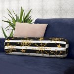 Siyah Dekoratif Çizgili Gold Desenli Kar tanesi Dijital Baskılı Modern İç Dolgulu - Fermuarlı Süet Silindir Rulo Yastık Kırlent Realhomes