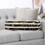 Siyah Dekoratif Çizgili Gold Desenli Kar tanesi Dijital Baskılı Modern İç Dolgulu - Fermuarlı Süet Silindir Rulo Yastık Kırlent Realhomes