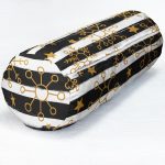 Siyah Dekoratif Çizgili Gold Desenli Kar tanesi Dijital Baskılı Modern İç Dolgulu - Fermuarlı Süet Silindir Rulo Yastık Kırlent Realhomes