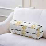 Beyaz Zemin Üzerinde Gold Renkli Ananas Desenli Dijital Baskılı Modern İç Dolgulu Süet Silindir Yastık Kırlent - Bel Yastığı Realhomes