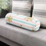 Renkli Yatay Çizgili Gold Detaylı Kar tanesi Desenli Dijital Baskılı Modern İç Dolgulu - Fermuarlı Süet Silindir Rulo Yastık Kırlent Realhomes