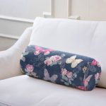 Renkli Zemin Üzerinde Kelebek Desenli Dijital Baskılı Modern İç Dolgulu - Fermuarlı Süet Silindir Yuvarlak Yastık Kırlent Realhomes