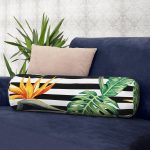 - RealHomes Özel Tasarımlı Dijital Baskılı İç Dolgulu Fermuarlı Silindir Yastık - Realhomes Beyaz Zemin Üzerinde Yeşil Yaprak Desenli Dijital Baskılı Modern İç Dolgulu Yumuşak Silindir Form Yastık Kırlent Realhomes