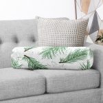 - RealHomes Özel Tasarımlı Dijital Baskılı İç Dolgulu Fermuarlı Silindir Yastık - Realhomes Beyaz Zemin Üzerinde Yeşil Yaprak Desenli Dijital Baskılı Modern İç Dolgulu Fermuarlı Çok Amaçlı Silindir Yastık Kırlent Realhomes