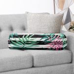 - RealHomes Özel Tasarımlı Dijital Baskılı İç Dolgulu Fermuarlı Silindir Yastık - Realhomes Beyaz Zeminde Siyah Beyaz Çizgili Yeşil Yaprak Desenli Dijital Baskılı Modern İç Dolgulu - Fermuarlı Süet Silindir Rulo Yastık Kırlent Realhomes