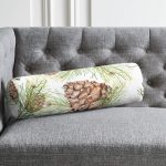 - RealHomes Özel Tasarımlı Dijital Baskılı İç Dolgulu Fermuarlı Silindir Yastık - Realhomes  Beyaz Zemin Üzerinde İnce Yaprak Desenli Kozalak Dijital Baskılı Modern İç Dolgulu - Fermuarlı Süet Silindir Daire Yastık Kırlent Realhomes