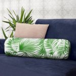 - RealHomes Özel Tasarımlı Dijital Baskılı İç Dolgulu Fermuarlı Silindir Yastık - Realhomes  Beyaz Zemin Üzerinde Yeşil Yaprak Desenli Dijital Baskılı Modern İç Dolgulu Fermuarlı Çok Amaçlı Silindir Yastık Kırlent Realhomes