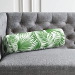 - RealHomes Özel Tasarımlı Dijital Baskılı İç Dolgulu Fermuarlı Silindir Yastık - Realhomes  Beyaz Zemin Üzerinde Yeşil Yaprak Desenli Dijital Baskılı Modern İç Dolgulu Fermuarlı Çok Amaçlı Silindir Yastık Kırlent Realhomes