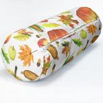 Beyaz Zemin Üzerinde Kabak Desenli Dijital Baskılı Modern İç Dolgulu Süet Silindir Yastık Kırlent - Bel Yastığı Realhomes