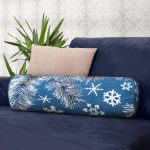 Renkli Zemin Üzerinde Kar tanesi Desenli Dijital Baskılı Modern İç Dolgulu Süet Silindir Yastık Kırlent - Bel Yastığı Realhomes