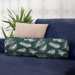 - RealHomes Özel Tasarımlı Dijital Baskılı İç Dolgulu Fermuarlı Silindir Yastık - Realhomes Renkli Zemin Üzerinde Beyaz Yaprak Desenli Dijital Baskılı Modern İç Dolgulu Yumuşak Silindir Form Yastık Kırlent Realhomes