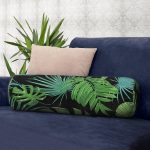 - RealHomes Özel Tasarımlı Dijital Baskılı İç Dolgulu Fermuarlı Silindir Yastık - Realhomes  Siyah Zemin Üzerinde Yeşil Yaprak Desenli Dijital Baskılı Modern İç Dolgulu - Fermuarlı Süet Silindir Rulo Yastık Kırlent Realhomes