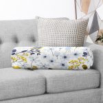 Beyaz Zemin Üzerinde Renkli Çiçek Desenli Dijital Baskılı Modern İç Dolgulu - Fermuarlı Süet Silindir Yuvarlak Yastık Kırlent Realhomes