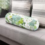 Beyaz Zemin Üzerinde Yeşil Renkli Çiçek Desenli Dijital Baskılı Modern İç Dolgulu Fermuarlı Çok Amaçlı Silindir Yastık Kırlent Realhomes
