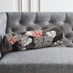 Siyah Zemin Üzerinde Renkli Yaprak Desenli Dijital Baskılı Modern İç Dolgulu - Fermuarlı Süet Silindir Daire Yastık Kırlent Realhomes