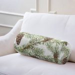 Beyaz Zemin Üzerinde Kozalak Desenli Dijital Baskılı Modern İç Dolgulu Süet Silindir Yastık Kırlent - Bel Yastığı Realhomes