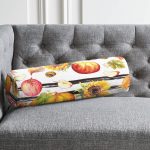 Beyaz Zemin Üzerinde Siyah Çizgili Bal Kabağı Desenli Dijital Baskılı Modern İç Dolgulu Fermuarlı Çok Amaçlı Silindir Yastık Kırlent Realhomes