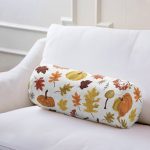 - RealHomes Özel Tasarımlı Dijital Baskılı İç Dolgulu Fermuarlı Silindir Yastık - Realhomes  Beyaz Zemin Üzerinde Sonbahar Desenli Bal Kabağı Dijital Baskılı Modern İç Dolgulu Yumuşak Silindir Form Yastık Kırlent Realhomes