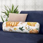 - RealHomes Özel Tasarımlı Dijital Baskılı İç Dolgulu Fermuarlı Silindir Yastık - Realhomes  Beyaz Zemin Üzerinde Bal Kabağı Desenli Dijital Baskılı Modern İç Dolgulu - Fermuarlı Süet Silindir Daire Yastık Kırlent Realhomes