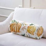 - RealHomes Özel Tasarımlı Dijital Baskılı İç Dolgulu Fermuarlı Silindir Yastık - Realhomes  Beyaz Zemin Üzerinde Bal Kabağı Desenli Dijital Baskılı Modern İç Dolgulu - Fermuarlı Süet Silindir Daire Yastık Kırlent Realhomes