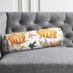 - RealHomes Özel Tasarımlı Dijital Baskılı İç Dolgulu Fermuarlı Silindir Yastık - Realhomes  Beyaz Zemin Üzerinde Bal Kabağı Desenli Dijital Baskılı Modern İç Dolgulu - Fermuarlı Süet Silindir Daire Yastık Kırlent Realhomes