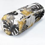 - RealHomes Özel Tasarımlı Dijital Baskılı İç Dolgulu Fermuarlı Silindir Yastık - Realhomes  Beyaz Zeminde Gold Detaylı Siyah Yaprak Desenli Modern İç Dolgulu - Fermuarlı Süet Silindir Yuvarlak Yastık Kırlent Realhomes