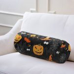 - RealHomes Özel Tasarımlı Dijital Baskılı İç Dolgulu Fermuarlı Silindir Yastık - Realhomes Siyah Zemin Üzerinde Bal Kabağı Desenli Dijital Baskılı Modern İç Dolgulu - Fermuarlı Süet Silindir Yuvarlak Yastık Kırlent Realhomes