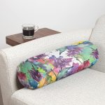 Beyaz Zemin Üzerinde Renkli Soyut Çizimli Çiçek Desenli Dijital Baskılı Modern İç Dolgulu - Fermuarlı Süet Silindir Rulo Yastık Kırlent Realhomes