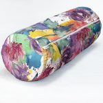 Beyaz Zemin Üzerinde Renkli Soyut Çizimli Çiçek Desenli Dijital Baskılı Modern İç Dolgulu - Fermuarlı Süet Silindir Rulo Yastık Kırlent Realhomes