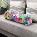 Beyaz Zemin Üzerinde Renkli Soyut Çizimli Çiçek Desenli Dijital Baskılı Modern İç Dolgulu - Fermuarlı Süet Silindir Rulo Yastık Kırlent Realhomes