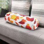 Beyaz Zemin Üzerinde Sonbahar Renkli Yaprak Desenli Dijital Baskılı Modern İç Dolgulu Fermuarlı Çok Amaçlı Silindir Yastık Kırlent Realhomes
