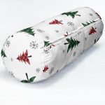 Beyaz Zemin Üzerinde Ekoseli Çam Ağacı Desenli Dijital Baskılı Modern İç Dolgulu - Fermuarlı Süet Silindir Daire Yastık Kırlent Realhomes