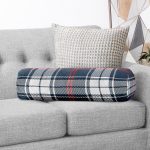 Beyaz Zemin Üzerinde Renkli Ekose Desenli Dijital Baskılı Modern İç Dolgulu - Fermuarlı Süet Silindir Daire Yastık Kırlent Realhomes