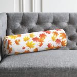 Beyaz Zemin Üzerinde Sonbahar Yaprak Desenli Dijital Baskılı Modern İç Dolgulu Süet Silindir Yastık Kırlent - Bel Yastığı Realhomes