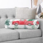 Beyaz Zemin Üzerinde Çam Ağacı Desenli Dijital Baskılı Modern İç Dolgulu Yumuşak Silindir Form Yastık Kırlent Realhomes