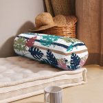 - RealHomes Özel Tasarımlı Dijital Baskılı İç Dolgulu Fermuarlı Silindir Yastık - Realhomes Beyaz Zemin Üzerinde Pastel Renkli Yaprak Desenli Dijital Baskılı Modern İç Dolgulu - Fermuarlı Süet Silindir Daire Yastık Kırlent Realhomes