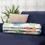 - RealHomes Özel Tasarımlı Dijital Baskılı İç Dolgulu Fermuarlı Silindir Yastık - Realhomes Beyaz Zemin Üzerinde Renkli Yaprak Desenli Dijital Baskılı Modern İç Dolgulu Yumuşak Silindir Form Yastık Kırlent Realhomes