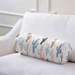 Beyaz Zemin Üzerinde Renkli Kaktüs Desenli Dijital Baskılı Modern İç Dolgulu - Fermuarlı Süet Silindir Yuvarlak Yastık Kırlent Realhomes